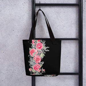 Tote bag - LaDrea Originals Black & Pink Floral - ladreaboutique